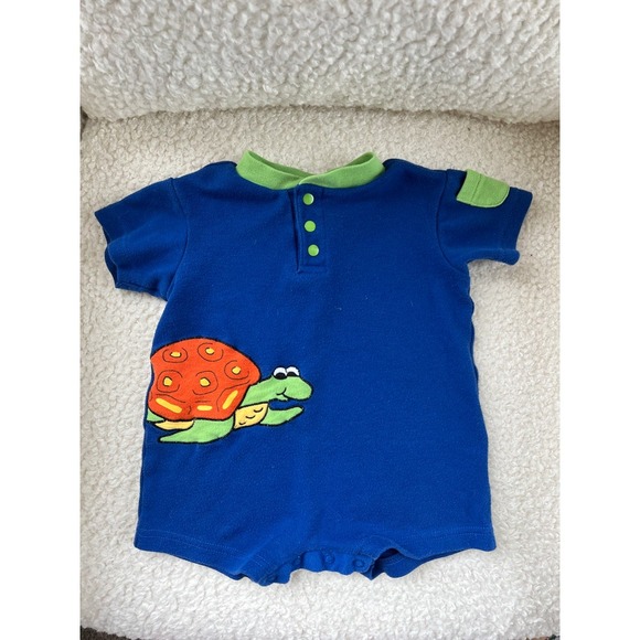 Vintage Small Steps Baby Boys / Unisex Blue Onesie Romper with Turtle - Picture 1 of 4